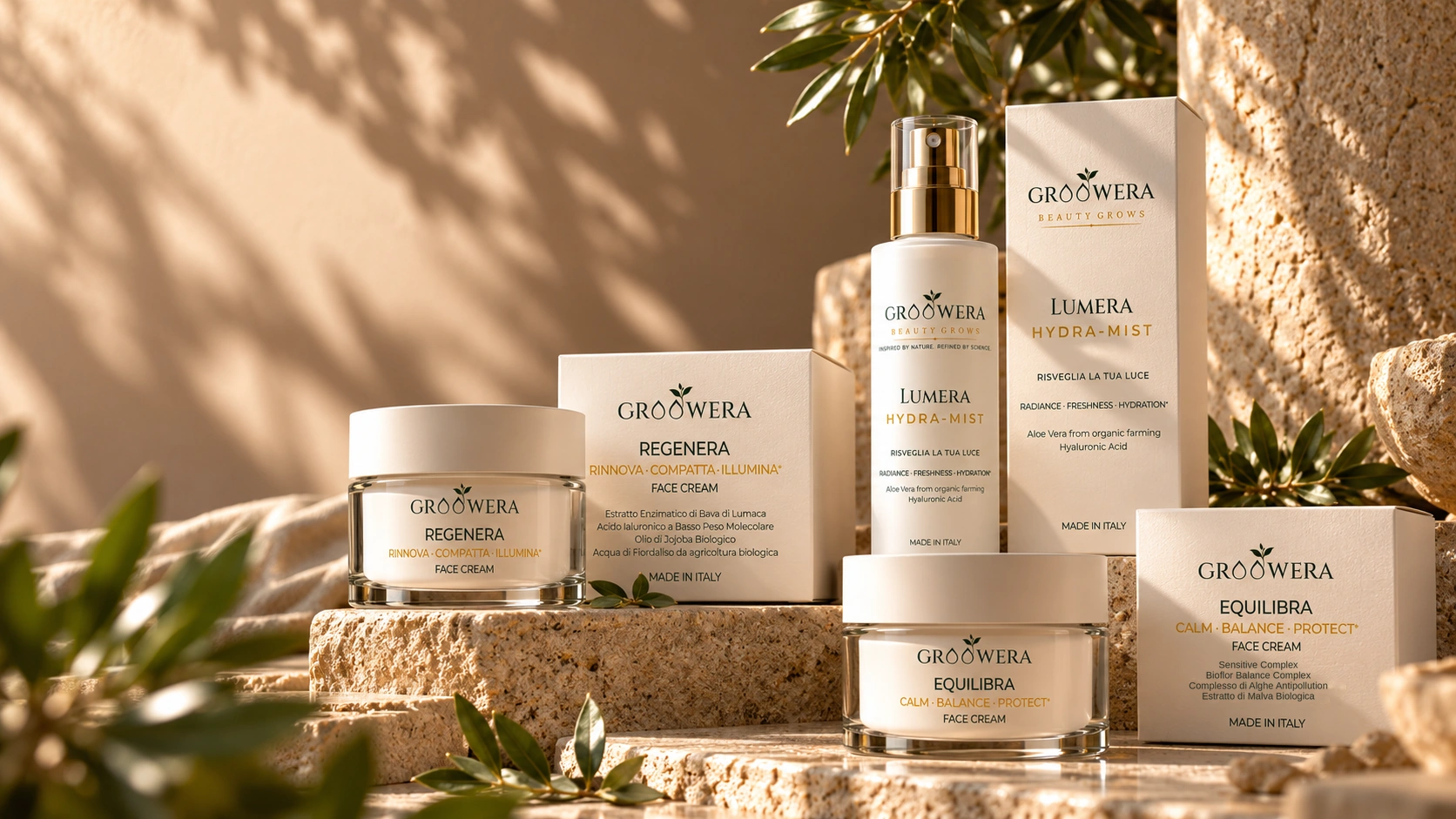 GROOWERA Face Ritual collection with LUMERA, EQUILIBRA and REGENERA